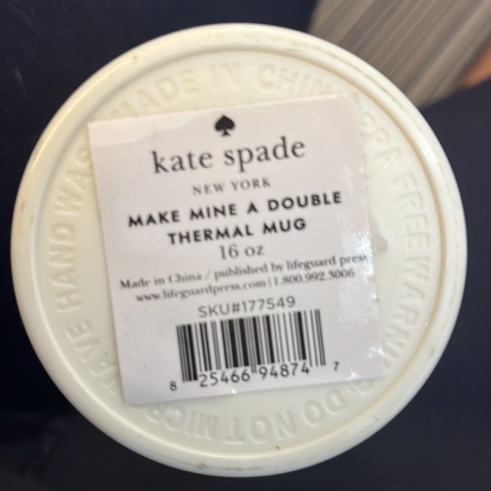 NEW Kate Spade Make Mine a Double Thermal cup mug 16 oz. Perfect for traveling - Picture 2 of 12